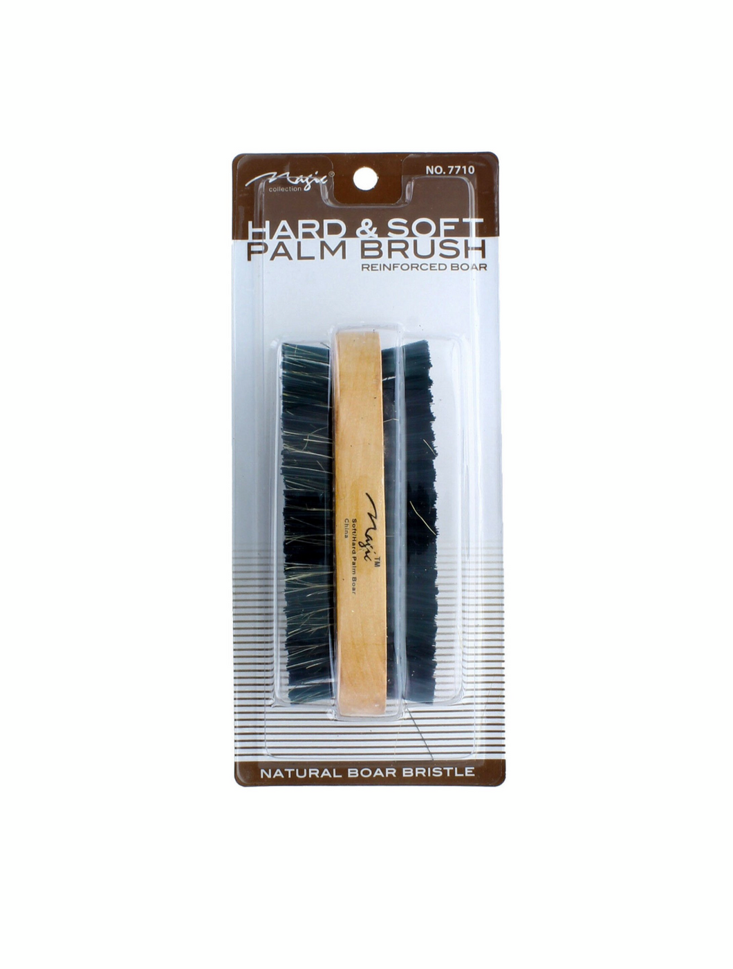 Dual Two Sided Natural Soft & Reinforced Hard Boar Bristles Palm Brush by Magic No. 7710
